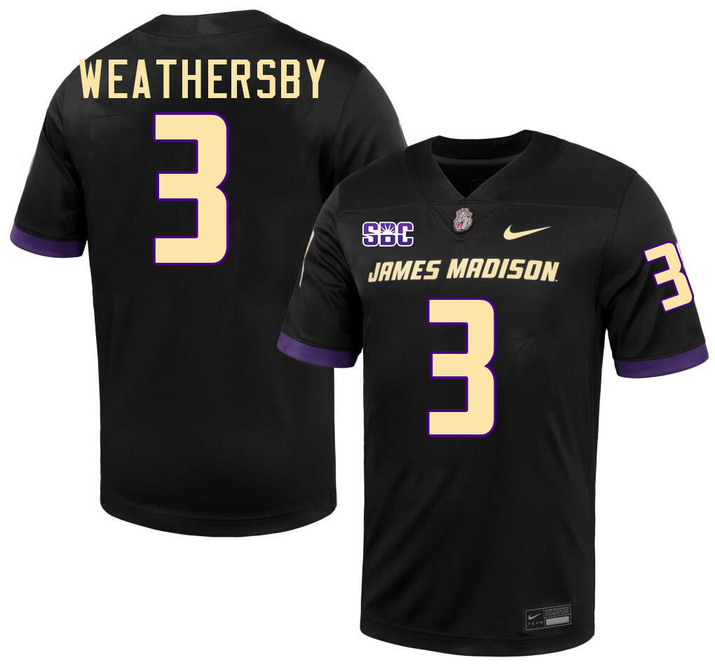 #3 Gannon Weathersby JMU Jersey,James Madison Dukes Football Jerseys Stitched-Black #3 Gannon Weathersby JMU Jersey,James Madison Dukes Football Jerseys Stitched-Black